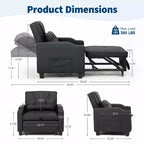 Modern 3-in-1 Convertible Sleeper Chair Bed Pull-Out Sofa with Adjustable Backrest USB Charging Cup Holders Side Pockets for Bedroom Living Room