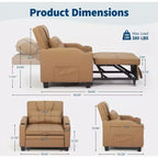 Modern 3-in-1 Convertible Sleeper Chair Bed Pull-Out Sofa with Adjustable Backrest USB Charging Cup Holders Side Pockets for Bedroom Living Room