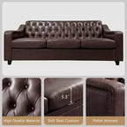 Dyonery 78.7 Chesterfield Faux Leather Sofa 3 Seater Couch,Mid-Century Large Sofa Classic Tufted Settee Modern PU Sofa with Channel Tufted Seat Back