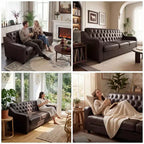 Dyonery 78.7 Chesterfield Faux Leather Sofa 3 Seater Couch,Mid-Century Large Sofa Classic Tufted Settee Modern PU Sofa with Channel Tufted Seat Back