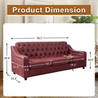 Dyonery 78.7 Chesterfield Faux Leather Sofa 3 Seater Couch,Mid-Century Large Sofa Classic Tufted Settee Modern PU Sofa with Channel Tufted Seat Back
