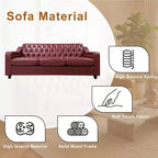 Dyonery 78.7 Chesterfield Faux Leather Sofa 3 Seater Couch,Mid-Century Large Sofa Classic Tufted Settee Modern PU Sofa with Channel Tufted Seat Back