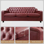 Dyonery 78.7 Chesterfield Faux Leather Sofa 3 Seater Couch,Mid-Century Large Sofa Classic Tufted Settee Modern PU Sofa with Channel Tufted Seat Back