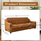 Dyonery 78.7 Chesterfield Faux Leather Sofa 3 Seater Couch,Mid-Century Large Sofa Classic Tufted Settee Modern PU Sofa with Channel Tufted Seat Back