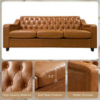 Dyonery 78.7 Chesterfield Faux Leather Sofa 3 Seater Couch,Mid-Century Large Sofa Classic Tufted Settee Modern PU Sofa with Channel Tufted Seat Back