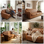 Dyonery 78.7 Chesterfield Faux Leather Sofa 3 Seater Couch,Mid-Century Large Sofa Classic Tufted Settee Modern PU Sofa with Channel Tufted Seat Back