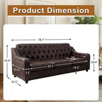 Dyonery 78.7 Chesterfield Faux Leather Sofa 3 Seater Couch,Mid-Century Large Sofa Classic Tufted Settee Modern PU Sofa with Channel Tufted Seat Back