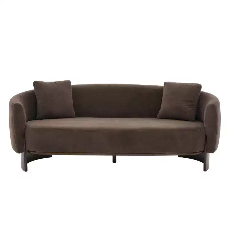 Christopher Knight Home Jennie 81'' Modern Boucle Upholstered 3-Seater Sofa with Wooden Base and Pillows
