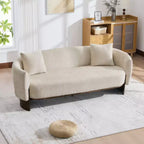 Christopher Knight Home Jennie 81'' Modern Boucle Upholstered 3-Seater Sofa with Wooden Base and Pillows