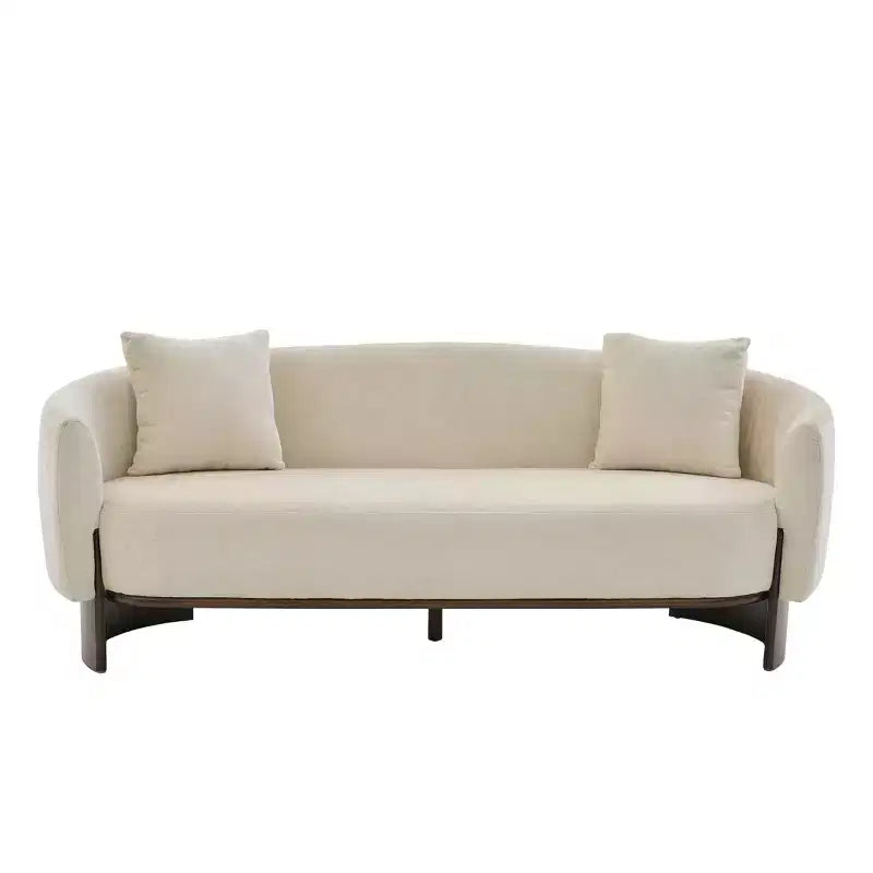 Christopher Knight Home Jennie 81'' Modern Boucle Upholstered 3-Seater Sofa with Wooden Base and Pillows