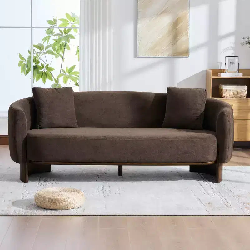 Christopher Knight Home Jennie 81'' Modern Boucle Upholstered 3-Seater Sofa with Wooden Base and Pillows