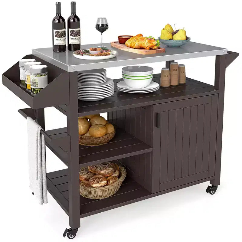 Chariot de desserte pour barbecue Costway avec table de préparation mobile et étagères de rangement