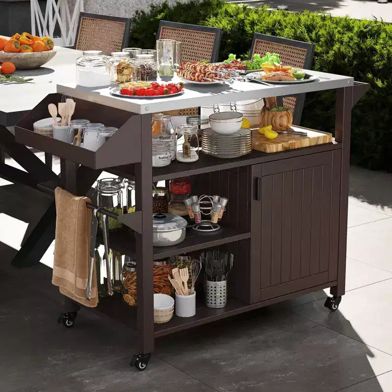 Chariot de desserte pour barbecue Costway avec table de préparation mobile et étagères de rangement