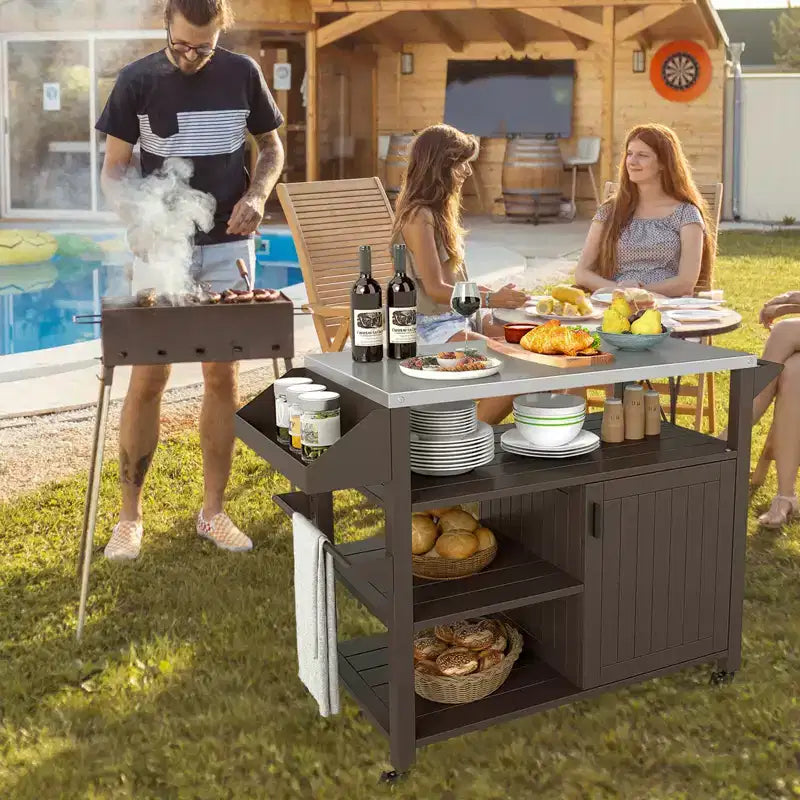 Chariot de desserte pour barbecue Costway avec table de préparation mobile et étagères de rangement