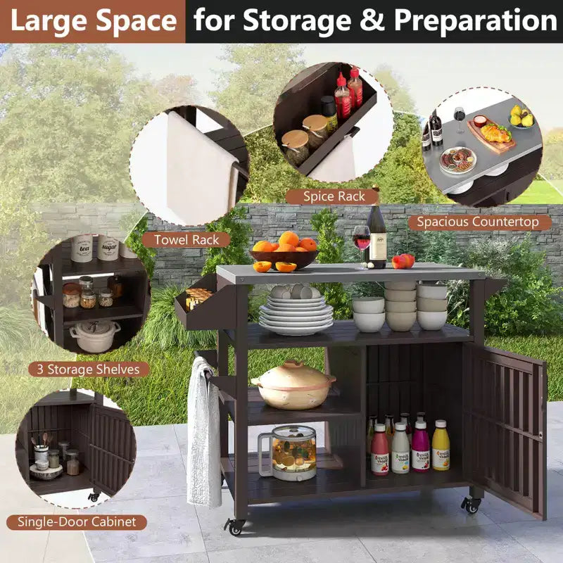 Chariot de desserte pour barbecue Costway avec table de préparation mobile et étagères de rangement