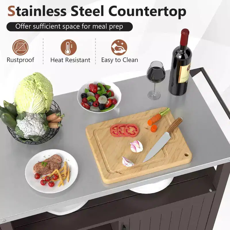 Chariot de desserte pour barbecue Costway avec table de préparation mobile et étagères de rangement