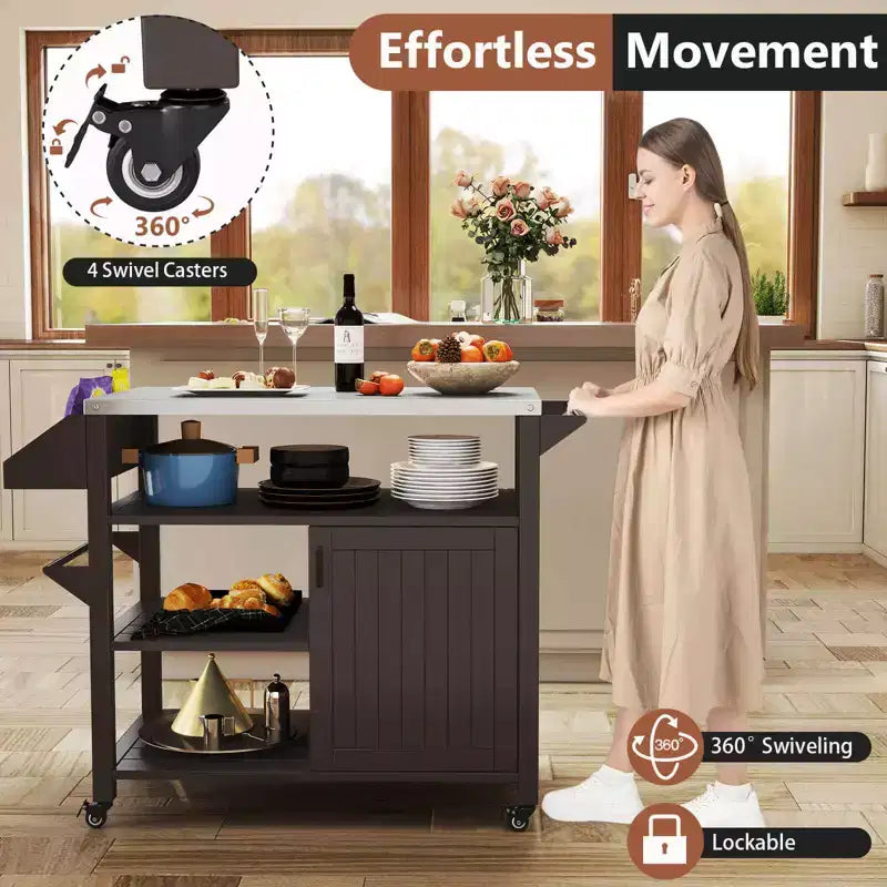 Chariot de desserte pour barbecue Costway avec table de préparation mobile et étagères de rangement