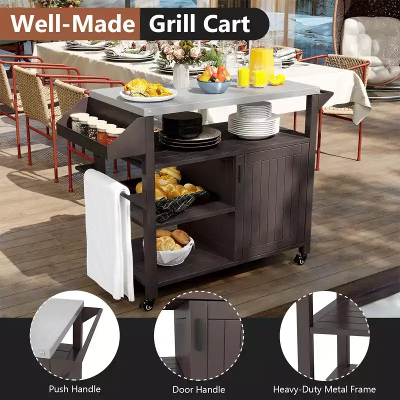 Chariot de desserte pour barbecue Costway avec table de préparation mobile et étagères de rangement