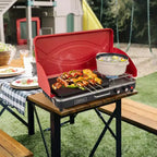 Réchaud de camping portable 2-en-1 Costway à 2 brûleurs avec pieds amovibles Rouge