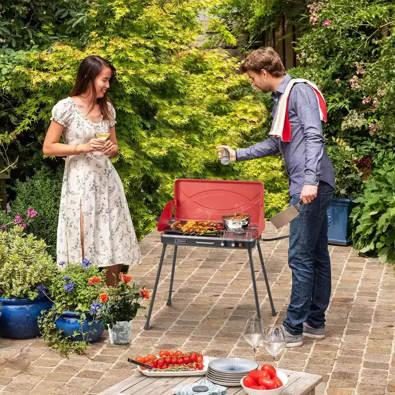 Réchaud de camping portable 2-en-1 Costway à 2 brûleurs avec pieds amovibles Rouge
