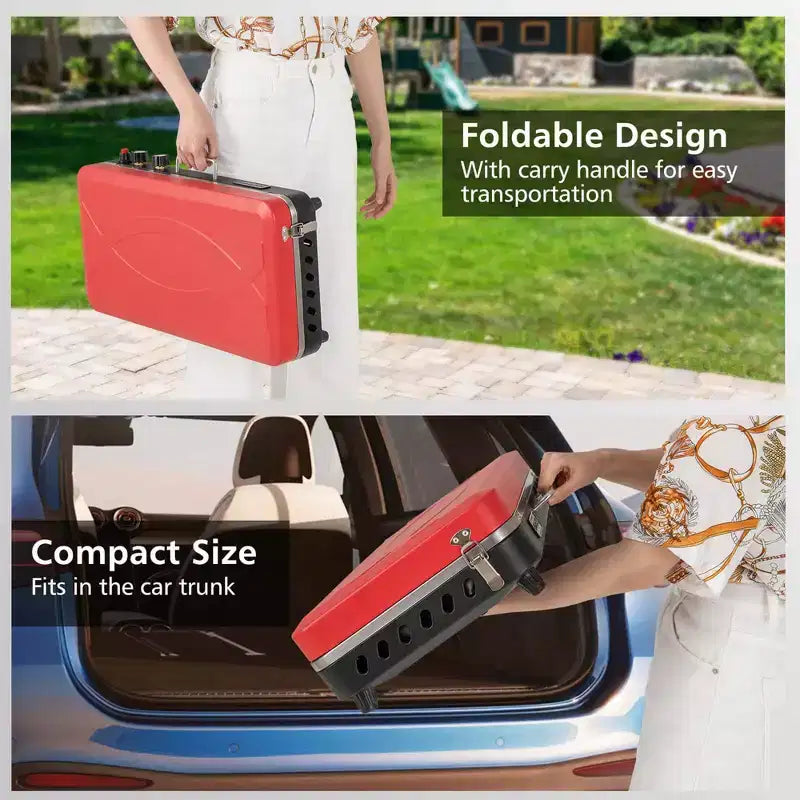 Réchaud de camping portable 2-en-1 Costway à 2 brûleurs avec pieds amovibles Rouge