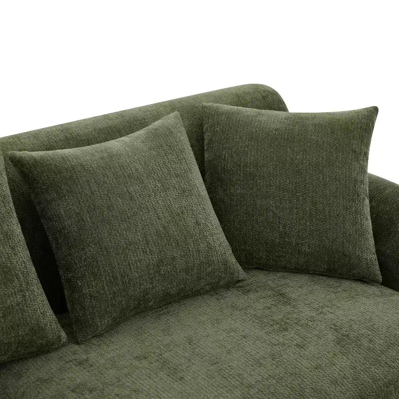 Canapé rembourré de 81,5 po, canapé 3 places en chenille avec oreillers et pieds en bois d'hévéa pour salon, vert - ModernLuxe