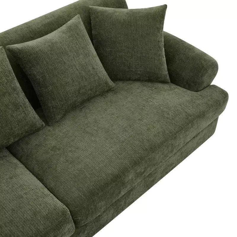 Canapé rembourré de 81,5 po, canapé 3 places en chenille avec oreillers et pieds en bois d'hévéa pour salon, vert - ModernLuxe