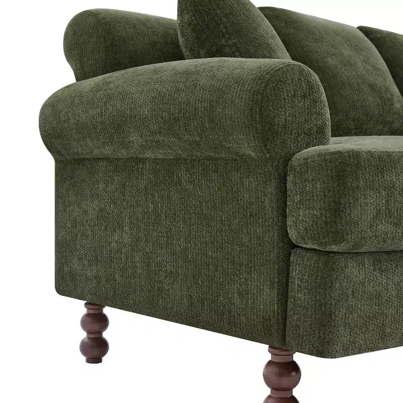 Canapé rembourré de 81,5 po, canapé 3 places en chenille avec oreillers et pieds en bois d'hévéa pour salon, vert - ModernLuxe