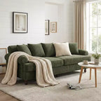 Canapé rembourré de 81,5 po, canapé 3 places en chenille avec oreillers et pieds en bois d'hévéa pour salon, vert - ModernLuxe