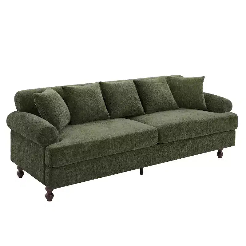 Canapé rembourré de 81,5 po, canapé 3 places en chenille avec oreillers et pieds en bois d'hévéa pour salon, vert - ModernLuxe