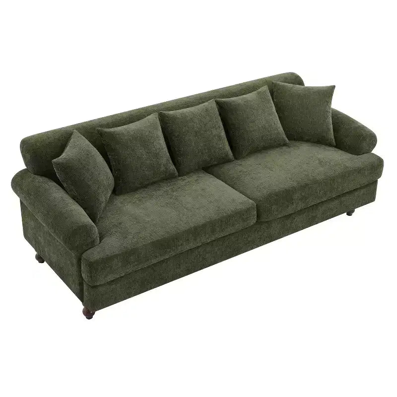 Canapé rembourré de 81,5 po, canapé 3 places en chenille avec oreillers et pieds en bois d'hévéa pour salon, vert - ModernLuxe