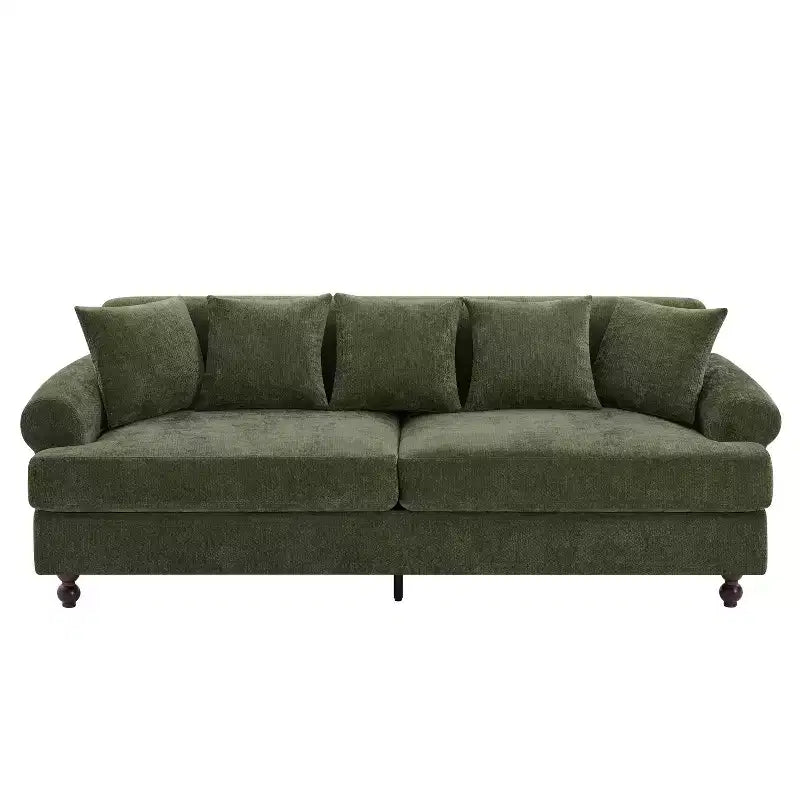 Canapé rembourré de 81,5 po, canapé 3 places en chenille avec oreillers et pieds en bois d'hévéa pour salon, vert - ModernLuxe