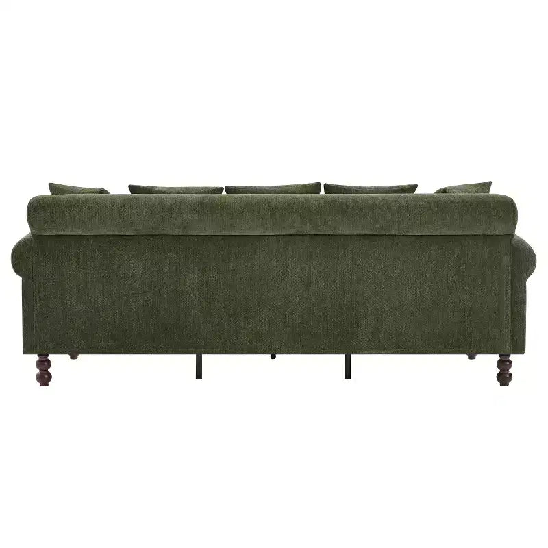 Canapé rembourré de 81,5 po, canapé 3 places en chenille avec oreillers et pieds en bois d'hévéa pour salon, vert - ModernLuxe