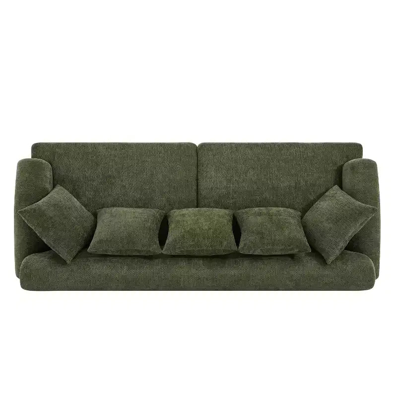 Canapé rembourré de 81,5 po, canapé 3 places en chenille avec oreillers et pieds en bois d'hévéa pour salon, vert - ModernLuxe