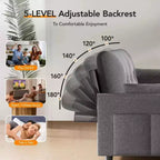 Dyonery 51 3-in-1 Pull-Out Sleeper Sofa Bed, Convertible Loveseat with Reclining Adjustable Backrest, Chenille Upholstered Couch, Side Pocket