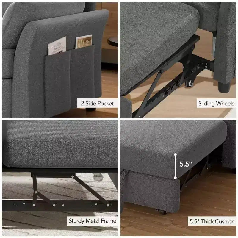 Dyonery 51 3-in-1 Pull-Out Sleeper Sofa Bed, Convertible Loveseat with Reclining Adjustable Backrest, Chenille Upholstered Couch, Side Pocket