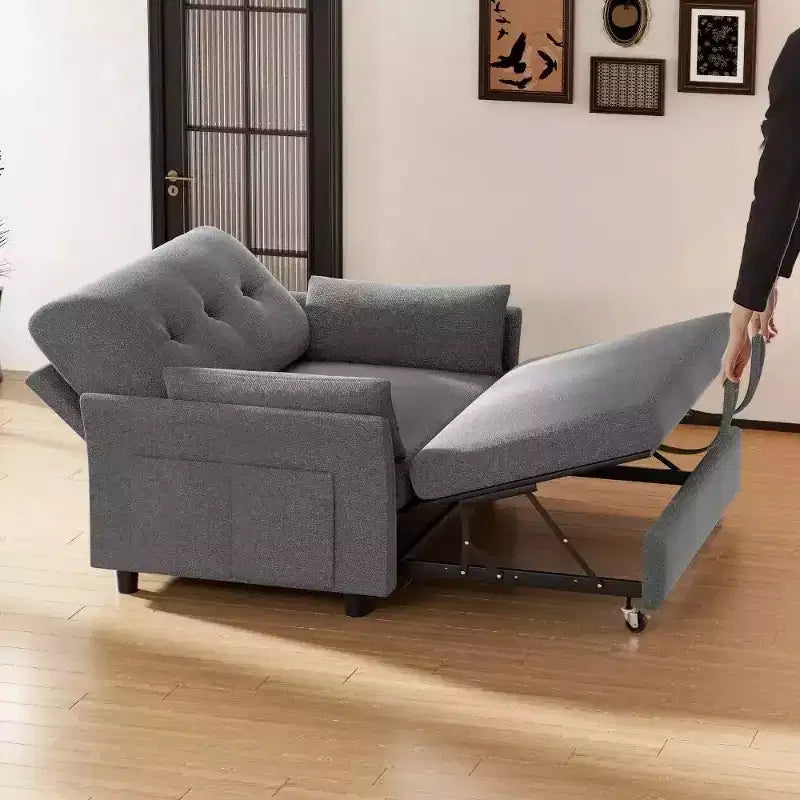 Dyonery 51 3-in-1 Pull-Out Sleeper Sofa Bed, Convertible Loveseat with Reclining Adjustable Backrest, Chenille Upholstered Couch, Side Pocket