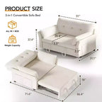 Dyonery 51 3-in-1 Pull-Out Sleeper Sofa Bed, Convertible Loveseat with Reclining Adjustable Backrest, Chenille Upholstered Couch, Side Pocket