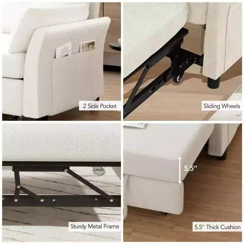Dyonery 51 3-in-1 Pull-Out Sleeper Sofa Bed, Convertible Loveseat with Reclining Adjustable Backrest, Chenille Upholstered Couch, Side Pocket