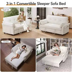 Dyonery 51 3-in-1 Pull-Out Sleeper Sofa Bed, Convertible Loveseat with Reclining Adjustable Backrest, Chenille Upholstered Couch, Side Pocket