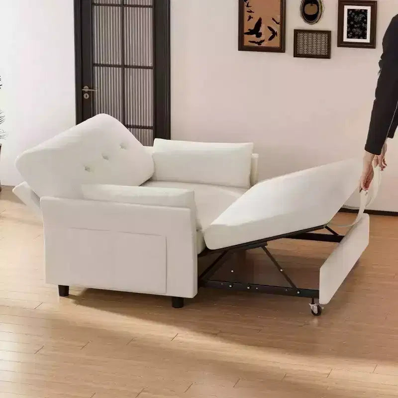 Dyonery 51 3-in-1 Pull-Out Sleeper Sofa Bed, Convertible Loveseat with Reclining Adjustable Backrest, Chenille Upholstered Couch, Side Pocket
