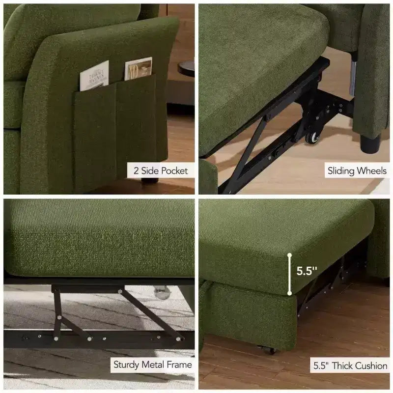 Dyonery 51 3-in-1 Pull-Out Sleeper Sofa Bed, Convertible Loveseat with Reclining Adjustable Backrest, Chenille Upholstered Couch, Side Pocket