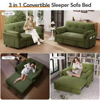 Dyonery 51 3-in-1 Pull-Out Sleeper Sofa Bed, Convertible Loveseat with Reclining Adjustable Backrest, Chenille Upholstered Couch, Side Pocket