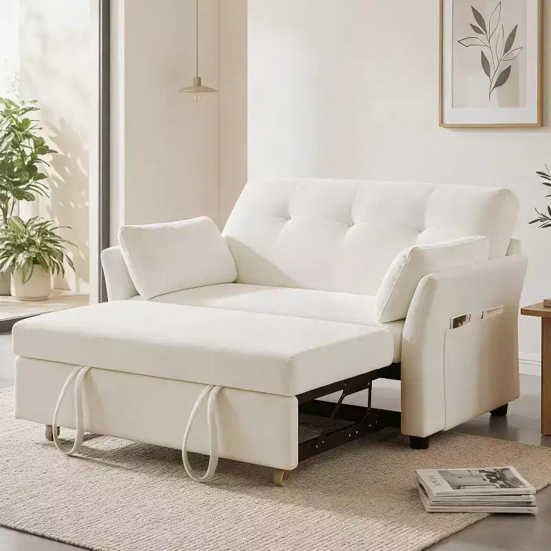 Dyonery 51 3-in-1 Pull-Out Sleeper Sofa Bed, Convertible Loveseat with Reclining Adjustable Backrest, Chenille Upholstered Couch, Side Pocket