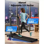 15% Incline Walking Pad Treadmill with Handle Bar - 2.5HP Quiet Folding Treadmill for Home Office Under Desk Portable Walking Pad with 220LBS Capacity