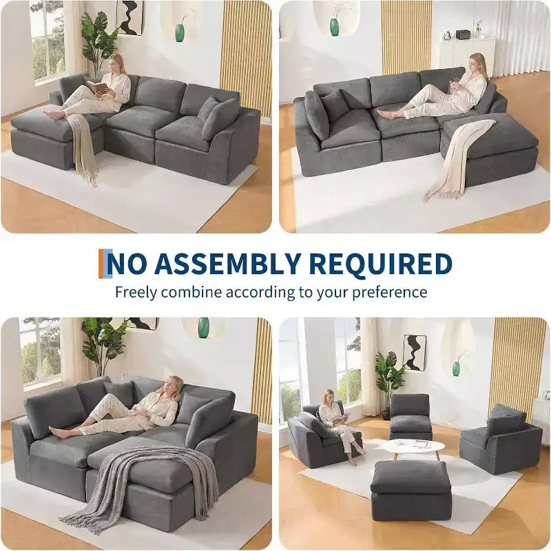 Canapé modulaire sectionnel, canapés en éponge de 110 po avec siège profond, canapés sectionnels pour salon et chambre à coucher, aucun assemblage requis