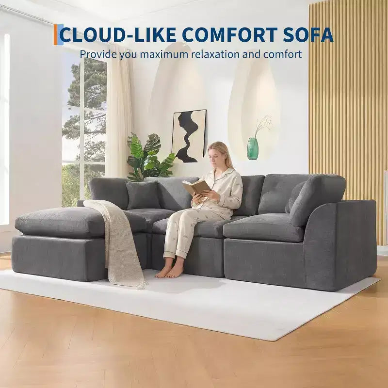 Canapé modulaire sectionnel, canapés en éponge de 110 po avec siège profond, canapés sectionnels pour salon et chambre à coucher, aucun assemblage requis