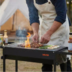VEVOR Foldable Charcoal Grill, Portable Charcoal Barbecue Grill with Adjustable Height & Folding Side Tables, High-Temp Powder-Coated Steel, Black
