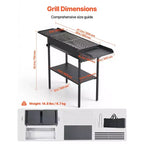 VEVOR Foldable Charcoal Grill, Portable Charcoal Barbecue Grill with Adjustable Height & Folding Side Tables, High-Temp Powder-Coated Steel, Black