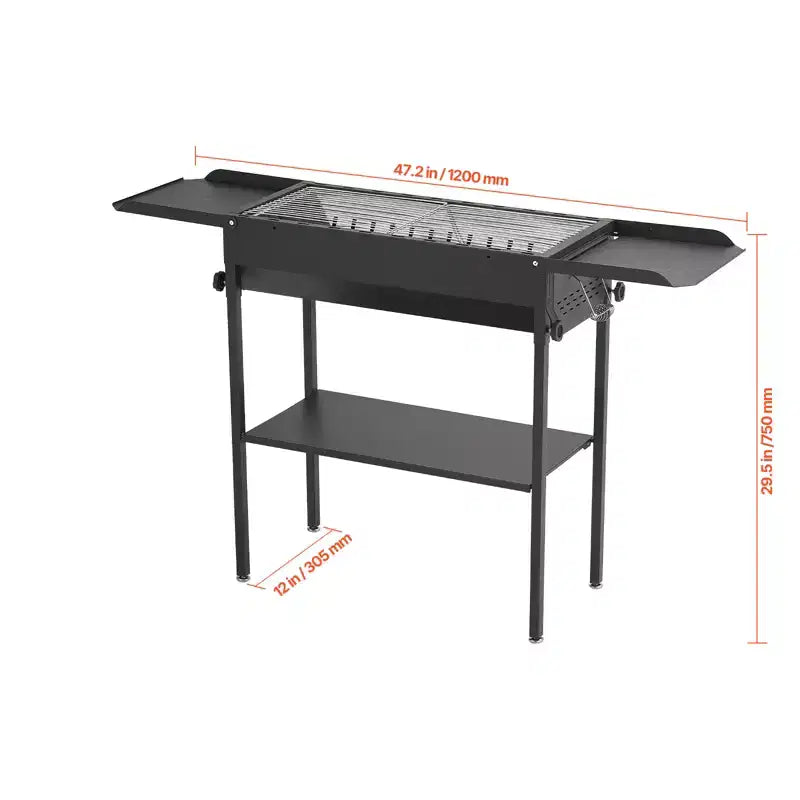 VEVOR Foldable Charcoal Grill, Portable Charcoal Barbecue Grill with Adjustable Height & Folding Side Tables, High-Temp Powder-Coated Steel, Black